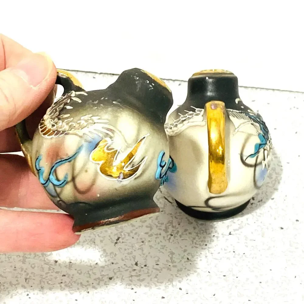 Vintage Dragonware Porcelain Shakers (2) roly-poly shape signed Fleetwood Japan